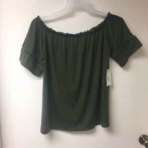 Off the shoulder top deep olive green